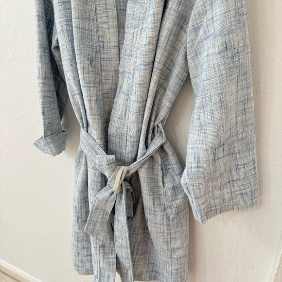 Hudson Park Collection Blue White Waffle Knit Midi Wrap Robe Size L/XL - Picture 3 of 7